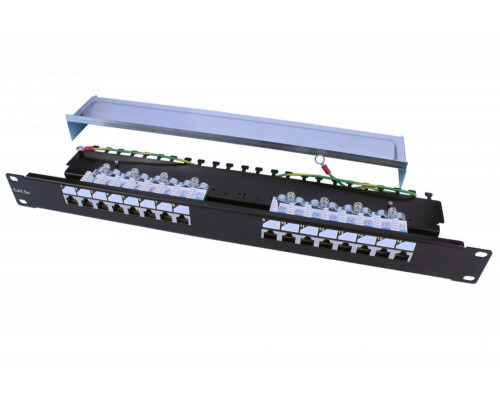 Комм. патч-панель Hyperline PP3, 19", 1HU, портов: 16 х RJ45, кат. 5е, универсальная, экр., цвет: чёрный, (PP3-19-16-8P8C-C5E-SH-110D)