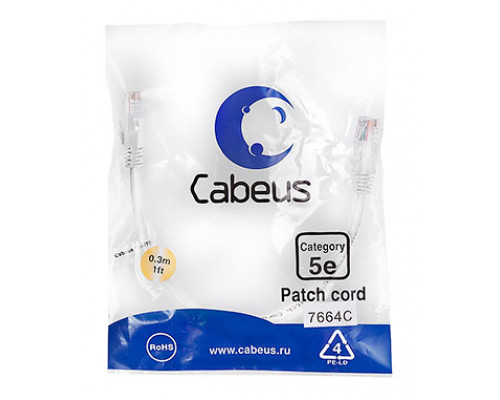 Патч-корд Cabeus PC-UTP-RJ45-Cat.5e-0.3m-WH-LSZH Кат.5е 0.3 м белый