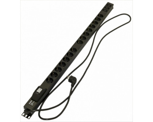 Блок силовых розеток Hyperline SHE-(XX)SH-(X)IEC, IEC 60320 С13 х 3, Shuko х 15, вход Schuko, 19", шнур 2,5 м, 1040х44,4х44,4 мм (ВхШхГ), 16А, автомат
