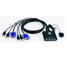 Переключатель KVM Aten, Petite, портов: 2 х VGA D-SUB (HDB-15), 25х82х70 мм (ВхШхГ), USB, цвет: чёрный