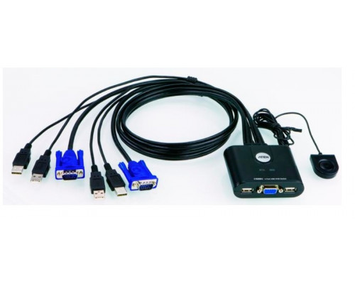 Переключатель KVM Aten, Petite, портов: 2 х VGA D-SUB (HDB-15), 25х82х70 мм (ВхШхГ), USB, цвет: чёрный
