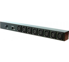 Блок силовых розеток Eurolan, IEC 320 C13 х 8, вход IEC 320 C14, шнур 3 м, 44х616х50 мм (ВхШхГ), 10А, чёрный