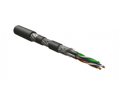 Кабель интерфейсный промышленный Hyperline, S/FTP, 4 пар., кат. 6, SHF1, Ø 12,2мм, 500м, для групп. прокладки, цвет: чёрный