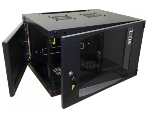 Шкаф телекоммуникационный настенный TWT Next, 19", 12U, 658х550х600 мм (ВхШхГ), дверь: стекло, разборный, цвет: чёрный