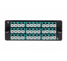 Планка Eurolan Q-SLOT, OM3 50/125, 9 х LC, Quatro, для слотовых панелей, цвет адаптеров: бирюзовый, цвет: чёрный