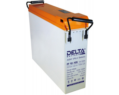 Аккумулятор для ИБП Delta Battery FT-M, 293х110х395 мм (ВхШхГ),  Необслуживаемый свинцово-кислотный,  12V/105 Ач, цвет: белый, (FT 12-105 M)