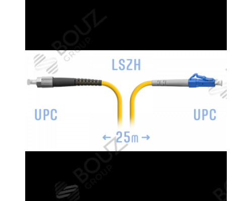 Патчкорд оптический BOUZ, FC/UPC-LC/UPC, SM, Duplex, 25 метров, LSZH 3мм