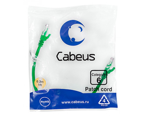 Патч-корд Cabeus PC-UTP-RJ45-Cat.6-0.3m-GN Кат.6 0.3 м зеленый
