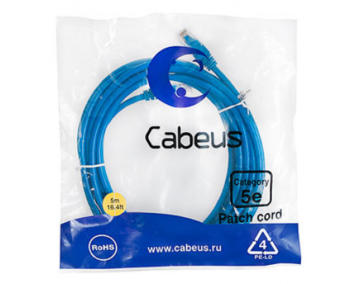 Патч-корд Cabeus PC-UTP-RJ45-Cat.5e-5m-BL-LSZH Кат.5е 5 м синий