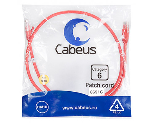 Патч-корд Cabeus PC-UTP-RJ45-Cat.6-1m-RD Кат.6 1 м красный