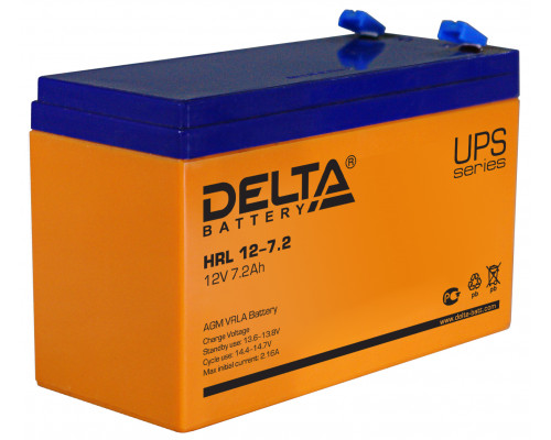 Аккумулятор для ИБП Delta Battery HRL, 100х65х151 мм (ВхШхГ),  необслуживаемый электролитный,  12V/7,2 Ач, цвет: жёлтый, (HRL 12-7.2)