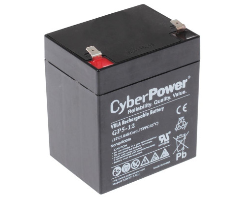 Аккумулятор для ИБП CyberPower, 107х90х70 мм (ВхШхГ),  Необслуживаемый свинцово-кислотный,  12V/5 Ач, цвет: чёрный, (GP5-12)