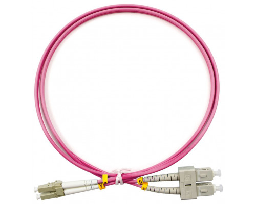 Комм. шнур оптический BNH Tight Buffer, Duplex SC/LC (UPC/UPC), OM4 50/125, LSZH, 25м, Ø 3мм, цвет: маджента