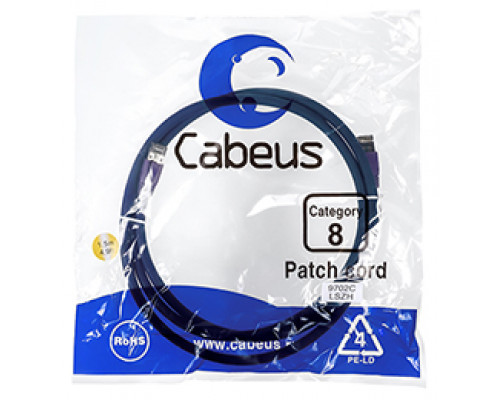Патч-корд Cabeus PC-SSTP-RJ45-Cat.8-1.5m-LSZH Кат.8 1.5 м серый
