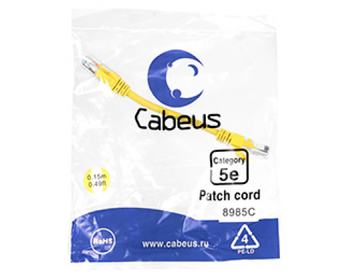 Патч-корд Cabeus PC-UTP-RJ45-Cat.5e-0.15m-YL-LSZH Кат.5е 0.15 м желтый