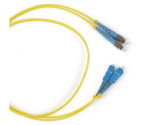 Комм. шнур оптический Hyperline, Duplex SC/FC (UPC), OS2 9/125, LSZH, 2м, Ø 2мм, синий хвостовик, цвет: жёлтый