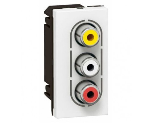Розетка аудио Legrand Mosaic, 3x RCA, IP41, цвет: белый, (LEG.078754)