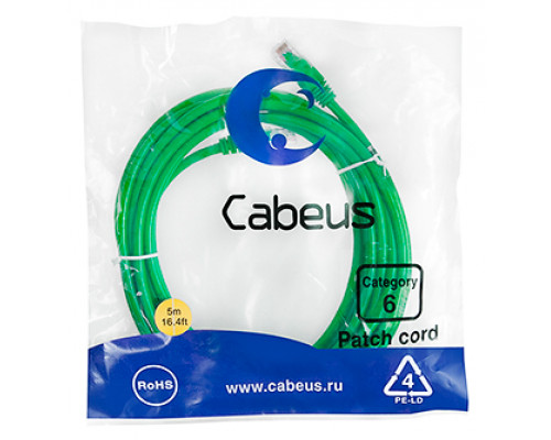 Патч-корд Cabeus PC-UTP-RJ45-Cat.6-5m-GN Кат.6 5 м зеленый