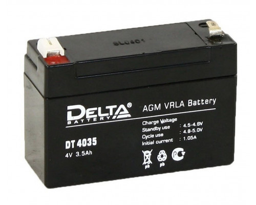 Аккумулятор для ИБП Delta Battery DT, 66х34х90 мм (ВхШхГ),  Необслуживаемый свинцово-кислотный,  4V/3,5 Ач, цвет: чёрный, (DT 4035)
