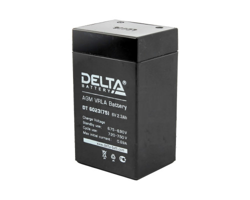 Аккумулятор для ИБП Delta Battery DT, 75х37х43 мм (ВхШхГ),  Необслуживаемый свинцово-кислотный,  6V/2,3 Ач, цвет: чёрный, (DT 6023 (75))