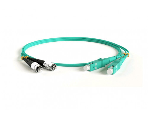 Комм. шнур оптический Hyperline, Duplex FC/SC, OM3 50/125, LSZH, 8м, Ø 2мм, чёрный хвостовик, цвет: аквамарин