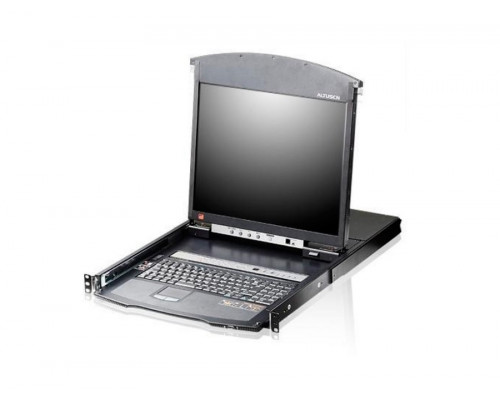 Переключатель KVM Aten, Altusen, портов: 8, 440х480х701,2 мм (ВхШхГ), KVM over IP: есть, USB, RJ45, PS/2, монитор 19", цвет: чёрный