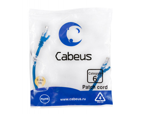 Патч-корд Cabeus PC-UTP-RJ45-Cat.6-0.3m-BL Кат.6 0.3 м синий