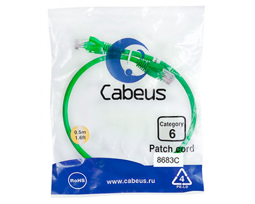 Патч-корд Cabeus PC-UTP-RJ45-Cat.6-0.5m-GN Кат.6 0.5 м зеленый