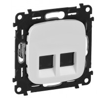 Лиц. панель розеточная Legrand Valena Allure, 2х RJ45, 58х51 мм (ВхШ), плоская, для розетки RJ45, цвет: белый (LEG.755425)