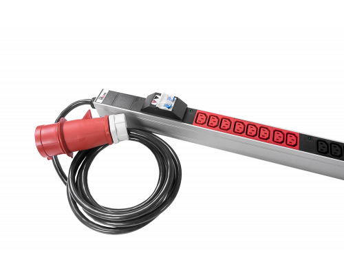 Верт блок розеток Rem-3x16, 3 фазы 16A, инд, 48 C13, 1420 мм, вх IEC 309, шнур 3 м