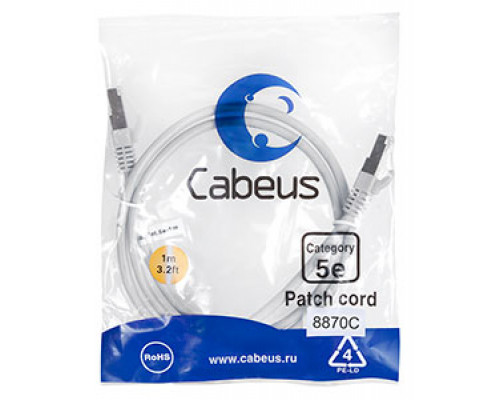 Патч-корд Cabeus PC-FTP-RJ45-Cat.5e-1m-LSZH Кат.5е 1 м серый