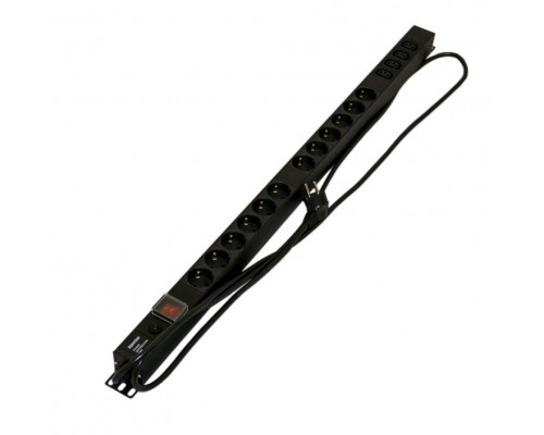 Блок силовых розеток Hyperline SHE-(XX)SH-(X)IEC, IEC 60320 С13 х 12, Shuko х 6, вход Schuko, 19", шнур 2,5 м, 845х44,5х44,5 мм (ВхШхГ), 16А, выключат