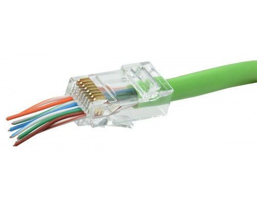 Разъём Hyperline PLEZ-8P8C-U-C5, RJ45(8p8c), кат. 5е, неэкр., для одножильного и многожильного кабеля, 100 шт, цвет: прозрачный