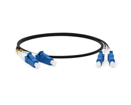 Комм. шнур оптический Hyperline, Duplex LC/LC (UPC/UPC), OS2 9/125, LSZH, 3м, Ø 2мм, синий хвостовик, цвет: чёрный