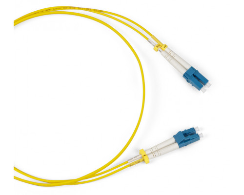 Комм. шнур оптический Hyperline, Duplex LC/LC (UPC), OS2 9/125, LSZH, 2м, Ø 2мм, синий хвостовик, цвет: жёлтый