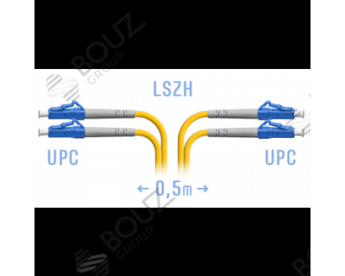Патчкорд оптический BOUZ, LC/UPC, SM, Duplex, 0.5 метра, LSZH 3мм