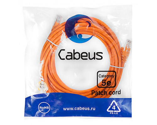 Патч-корд Cabeus PC-UTP-RJ45-Cat.5e-5m-OR Кат.5е 5 м оранжевый