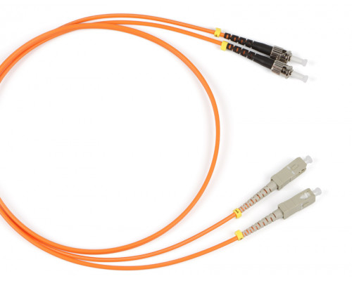 Комм. шнур оптический Hyperline, Duplex ST/SC, OM1 62,5/125, LSZH, 2м, Ø 2мм, серый хвостовик, цвет: оранжевый