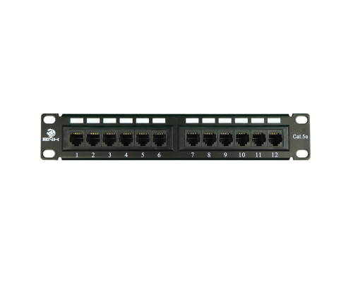 Комм. патч-панель BNH, 10", 1HU, портов: 12 х RJ45, кат. 5е, универсальная, неэкр., цвет: чёрный, (B107-12-5E-UNB)