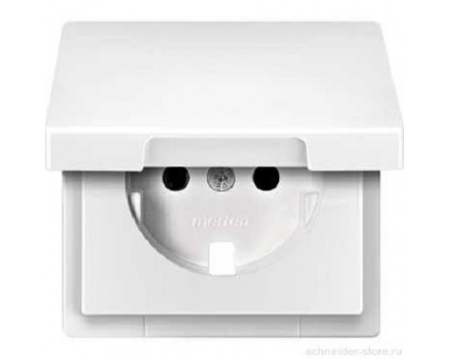 Лиц. панель розеточная Merten System M, 1х Schuko, плоская, внутренняя, шторки, цвет: активный белый, с крышкой (MTN2340-0325)