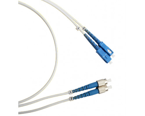 Комм. шнур оптический Hyperline, Duplex SC/FC (UPC), OS2 9/125, LSZH, 5м, Ø 2мм, синий хвостовик, цвет: белый