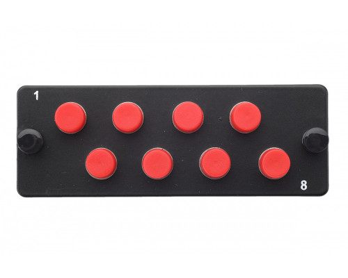 Планка Eurolan Q-SLOT, OM3 50/125, 8 х FC, Simplex, предустановлено 8, для слотовых панелей, цвет адаптеров: красный, монтажные шнуры, КДЗС, цвет: чёр