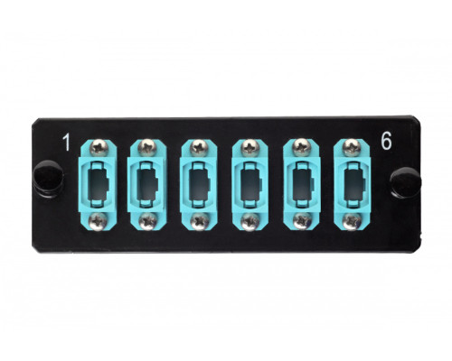 Планка Eurolan Q-SLOT, OM3 50/125, 6 х MTP, для слотовых панелей, цвет адаптеров: бирюзовый, цвет: чёрный