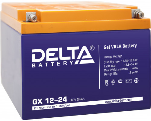 Аккумулятор для ИБП Delta Battery GX, 125х175х166 мм (ВхШхГ),  необслуживаемый электролитный,  12V/24 Ач, цвет: синий, (GX 12-24)