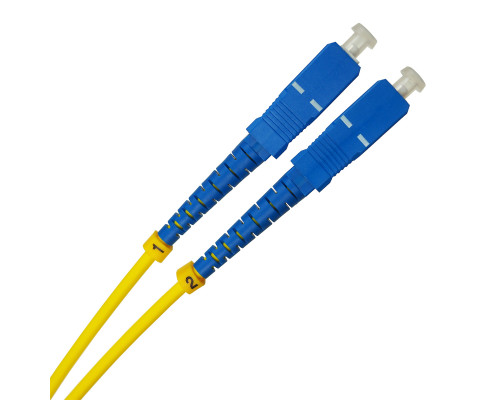 Комм. шнур оптический BNH Tight Buffer, Duplex SC/SC (UPC/UPC), OS2 9/125, LSZH, 3м, Ø 3мм, синий хвостовик, цвет: жёлтый