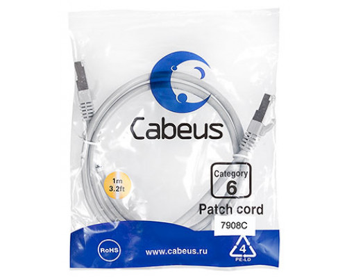 Патч-корд Cabeus PC-FTP-RJ45-Cat.6-1m-LSZH Кат.6 1 м серый