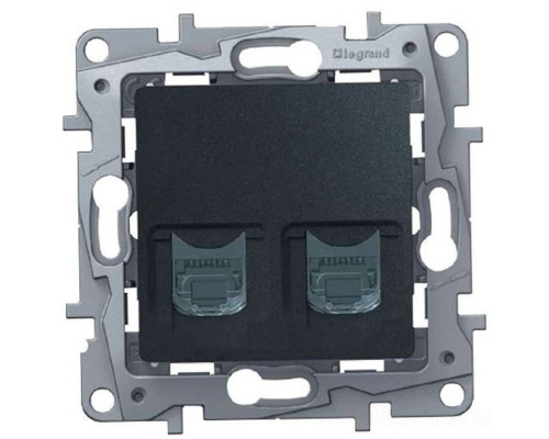 Розетка информационная Legrand Etika, 2x RJ45, цвет: антрацит, (LEG.672655)