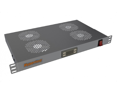 Вентиляторный модуль Hyperline TRFA-MICR, термостат, 220V, 1U, 45х290 мм (ВхГ), вентиляторов: 4, 43 дБ, поток: 600 м3/ч, для шкафов, цвет: серый