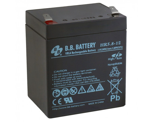 Аккумулятор для ИБП B.B.Battery HR, 102х70х90 мм (ВхШхГ),  необслуживаемый электролитный,  12V/5,3 Ач, (BB.HR 5.8-12)