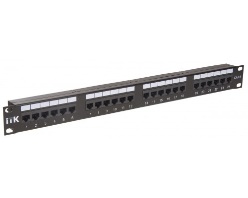 Комм. патч-панель ITK, 19", 1HU, портов: 24хRJ45, кат. 6, неэкр., цвет: чёрный, (PP24-1UC6U-D05)